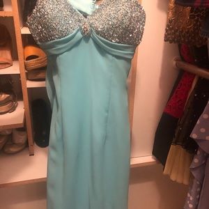 Teal diamond gown prom dress size 0. Open back